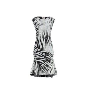 $595 FUZZI Women Tulle Dress SZ L Black White Animal Print Knee Length Italy